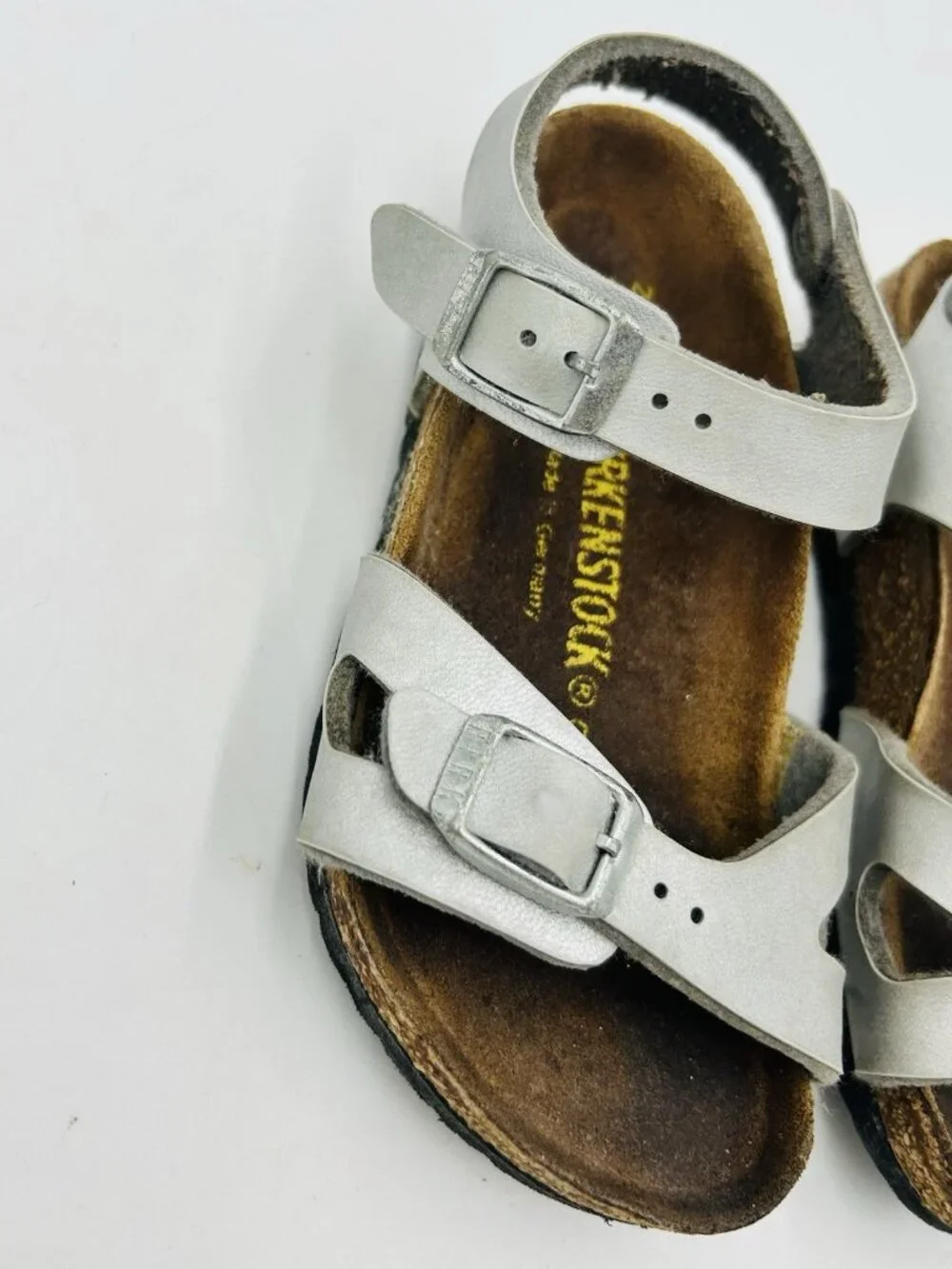 Birkenstock Girls Sz 25 (Youth 7-7.5) Rio Silver Leather Sandals Heel Strap